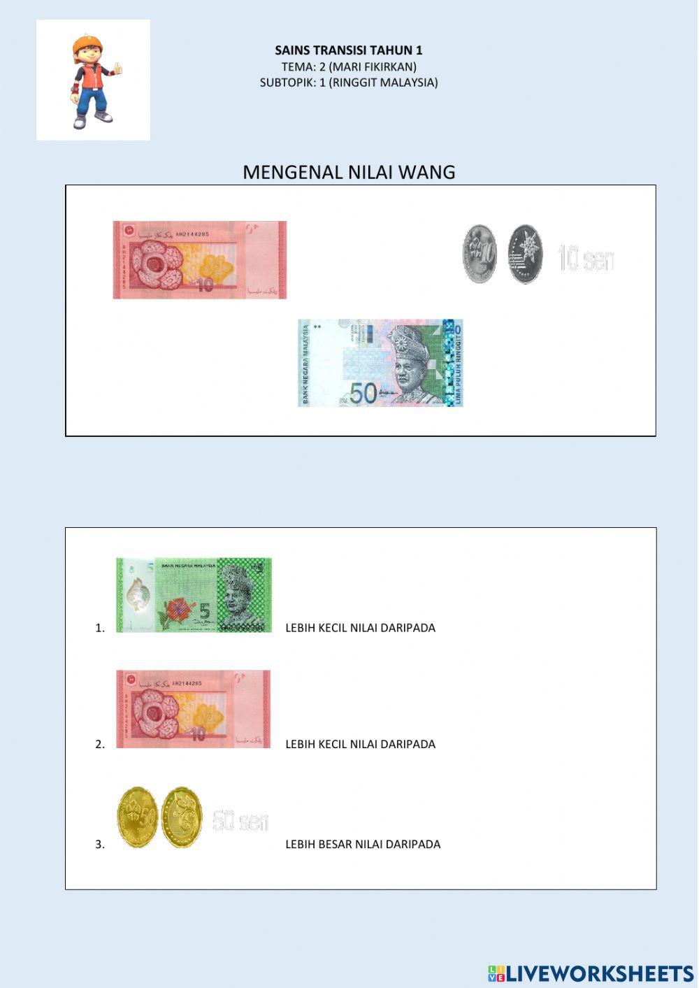 Ringgit malaysia (transisi tahun 1) worksheet Live Worksheets