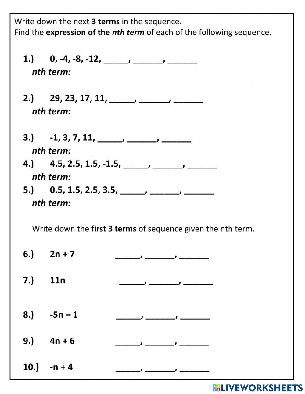 GRADE 8. SEQUEN… | Free Interactive Worksheets | 4754567