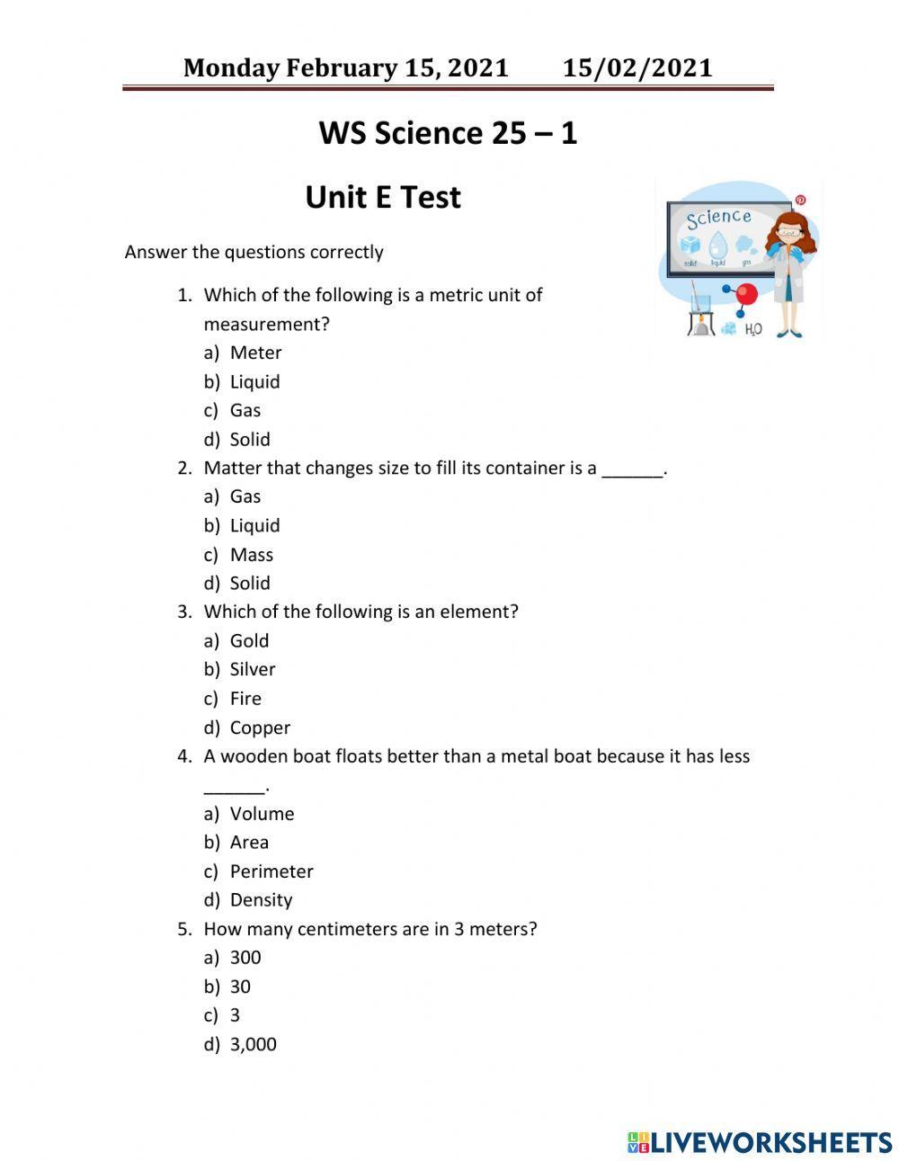 Matter Test 733202 MrPedro Live Worksheets