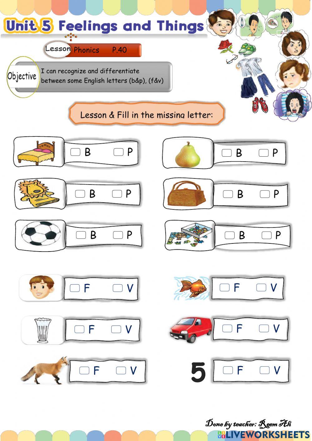 We Can2 U5 L4 I can recognize and differentiate between some English letters (b&p), (f&v)