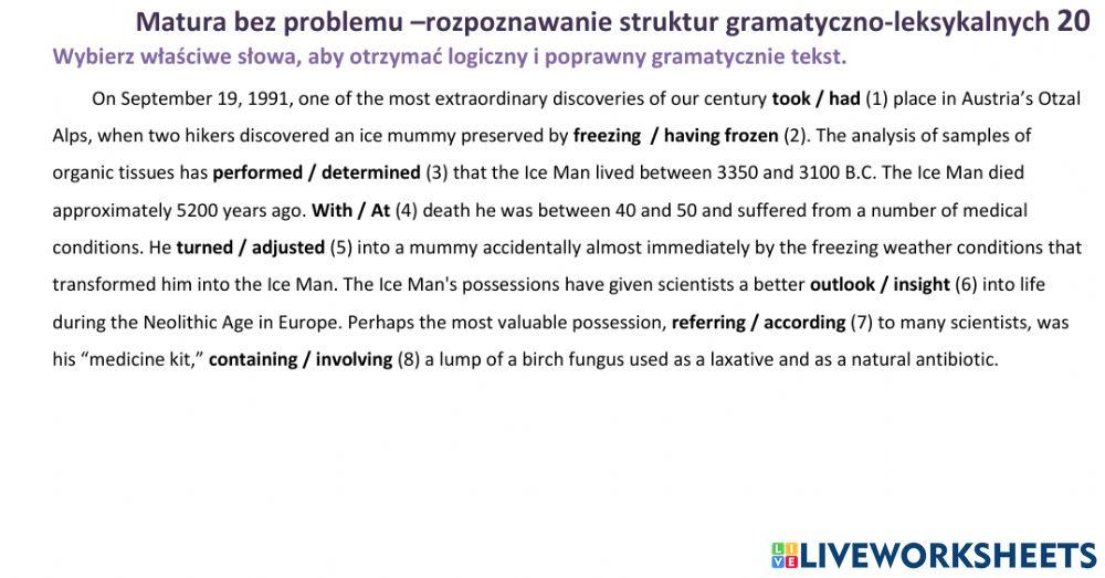 Matura - zadanie gramatyczno-leksykalne 20