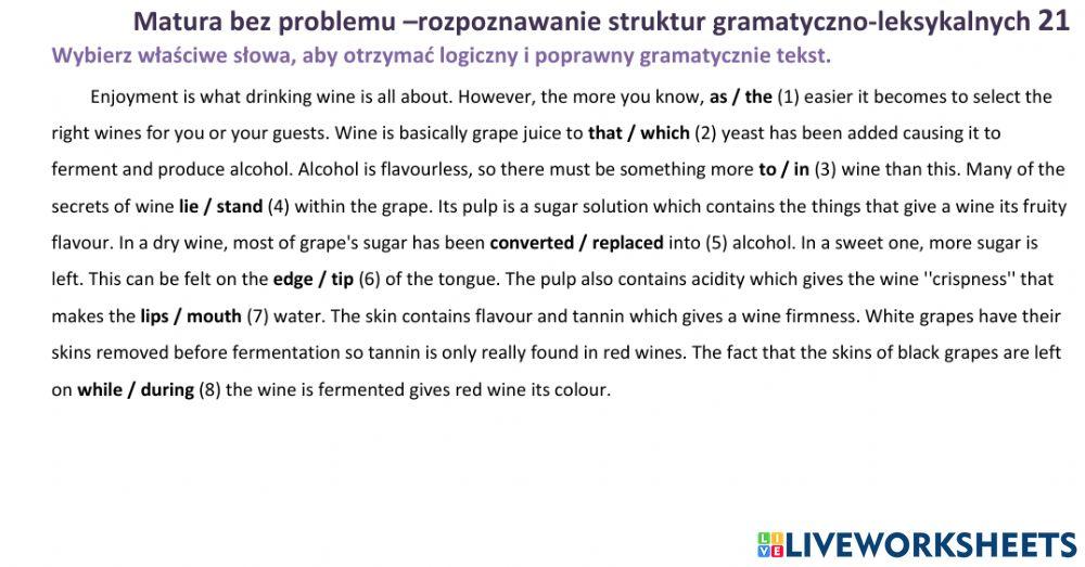 Matura - zadanie gramatyczno-leksykalne 21