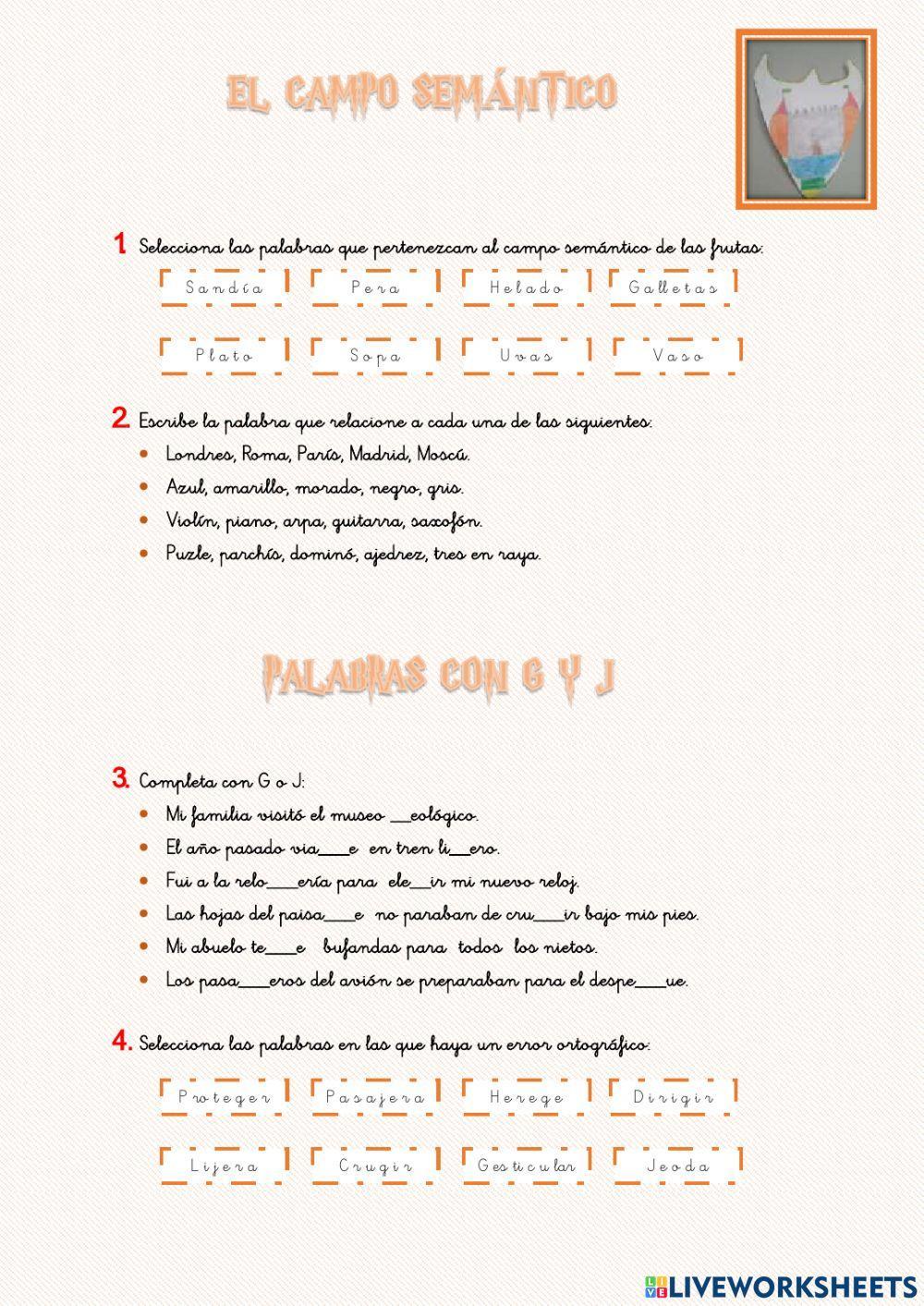 Campo semántico y palabras con G y J