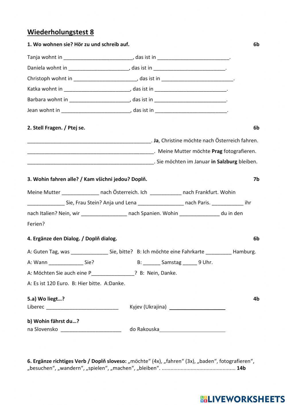 Wiederholungstest Deutsch mit Max I - 8. lektion