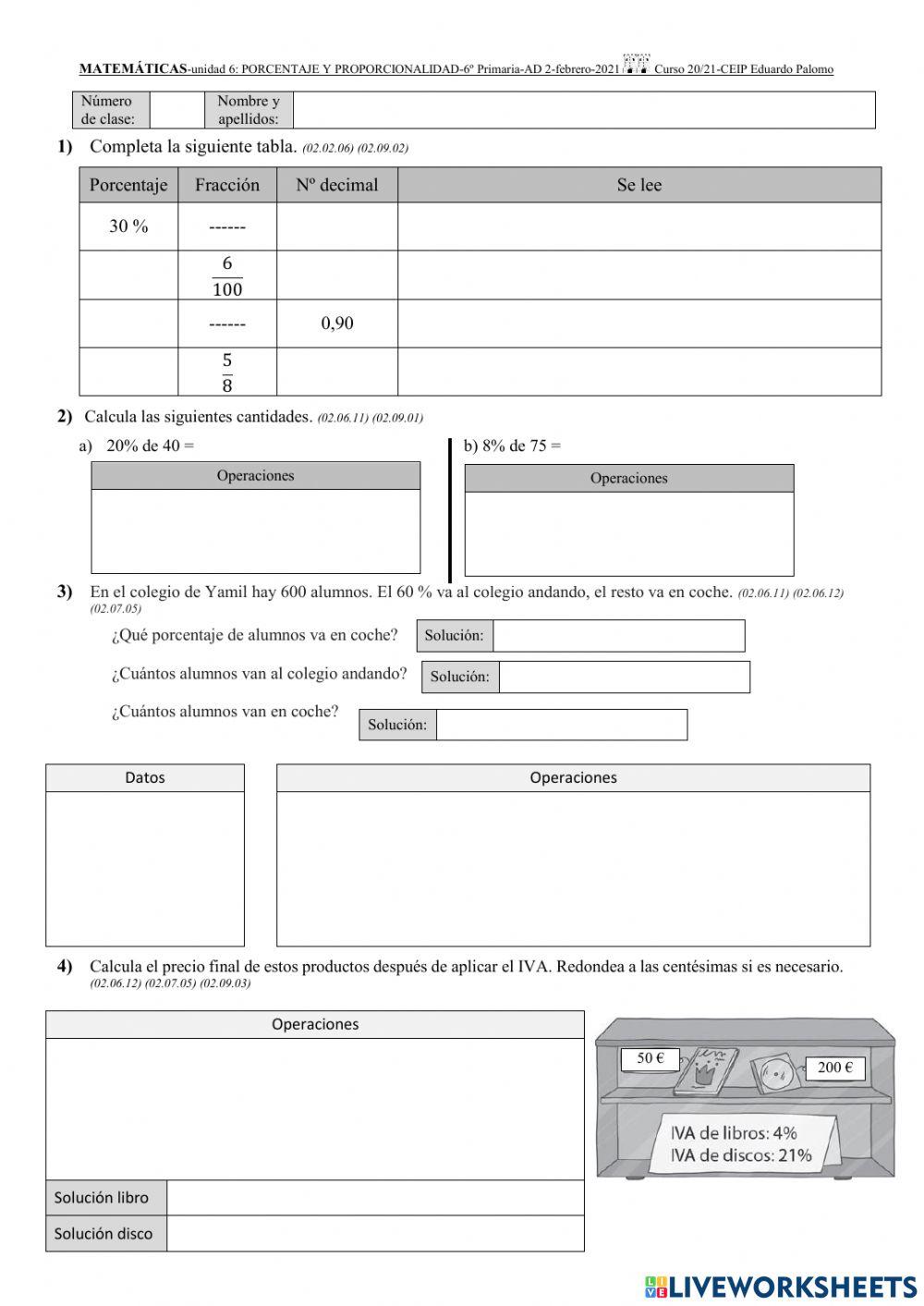 Porcentaje y proporcionalidad.