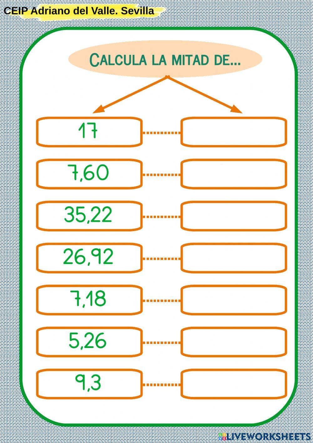 Mitades de números decimales