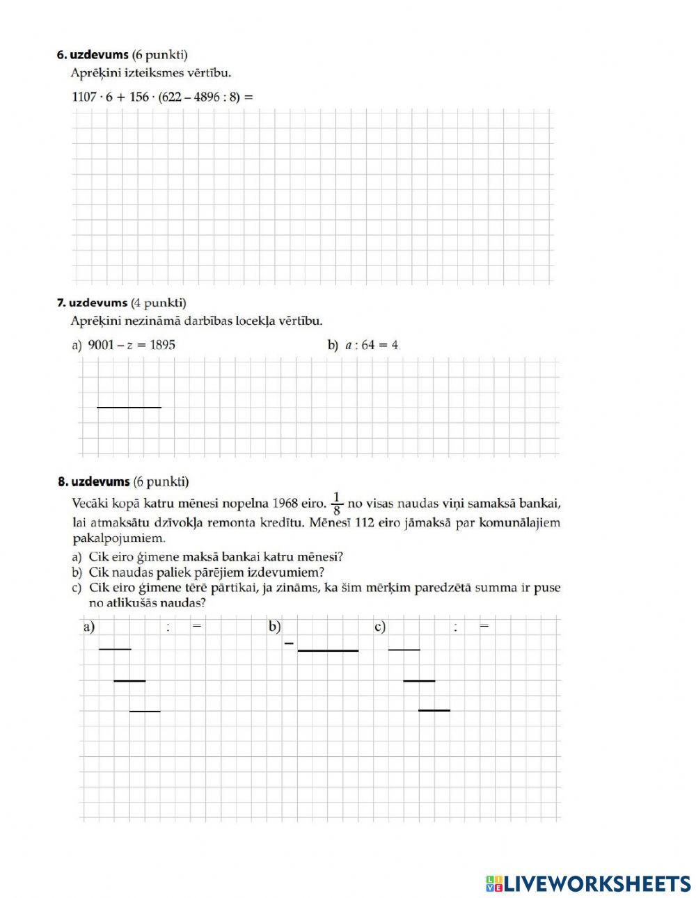 Pārbaudes darbs. Četrciparu skaitļi