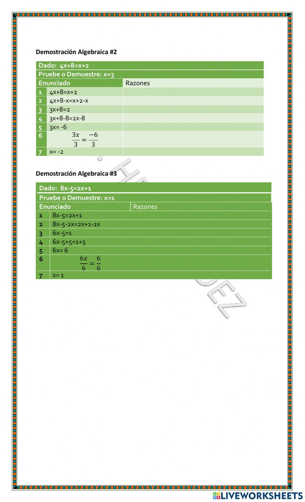 Demostraciones Algebraicas 2