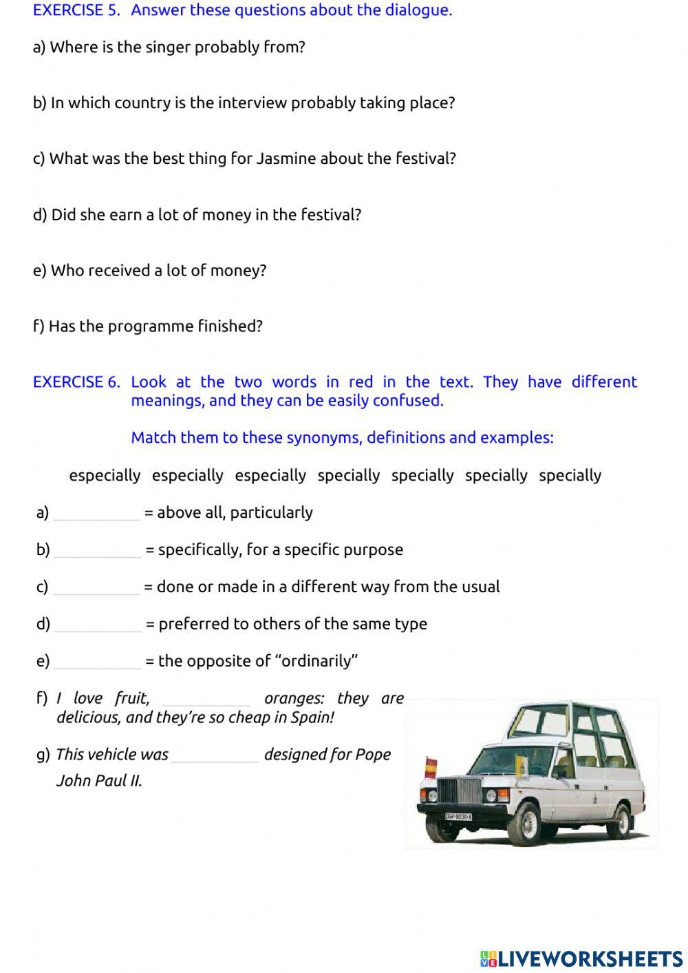 Vocabulary - An interview to a pop star