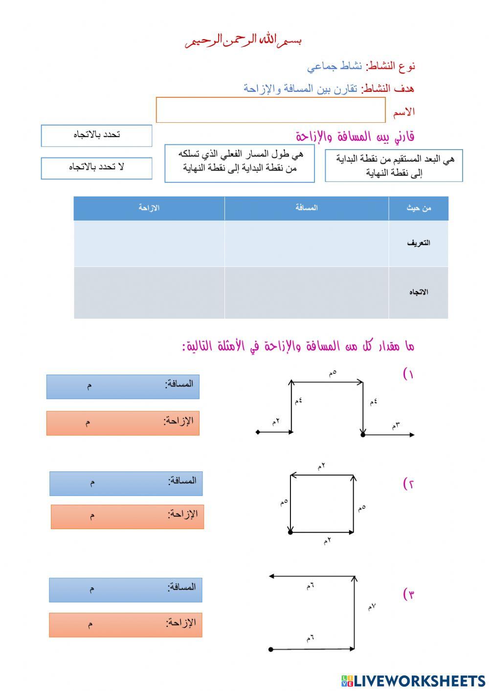 المسافة والإزاحة