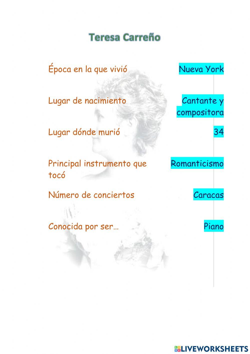 Teresa Carreño worksheet | Live Worksheets
