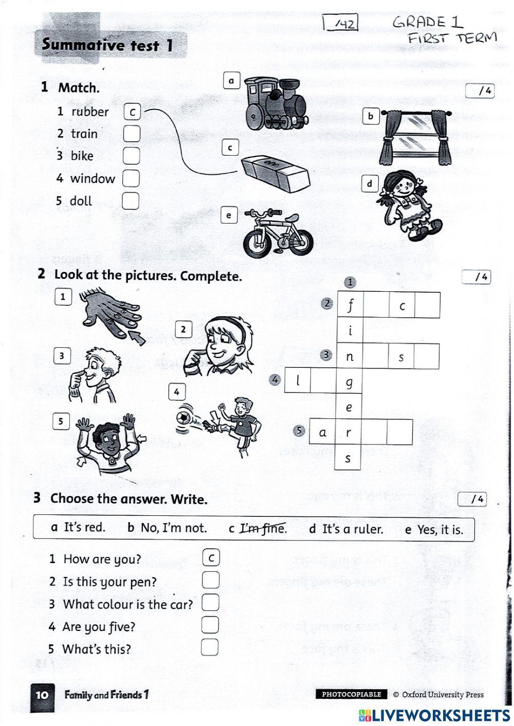GRADE 1 FIRST TERM EXAM