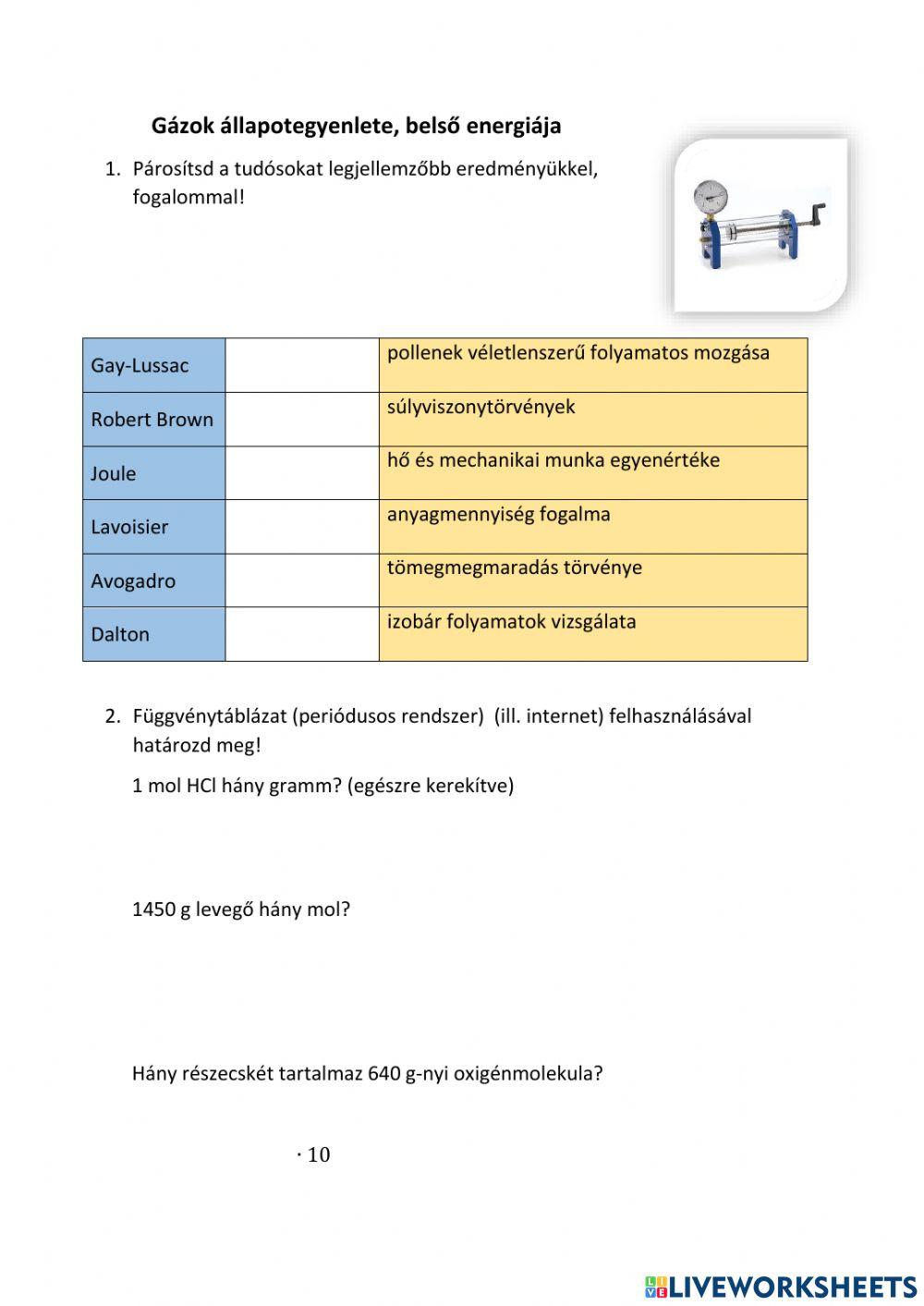 Gázok állapotegyenlete, gáztörvények