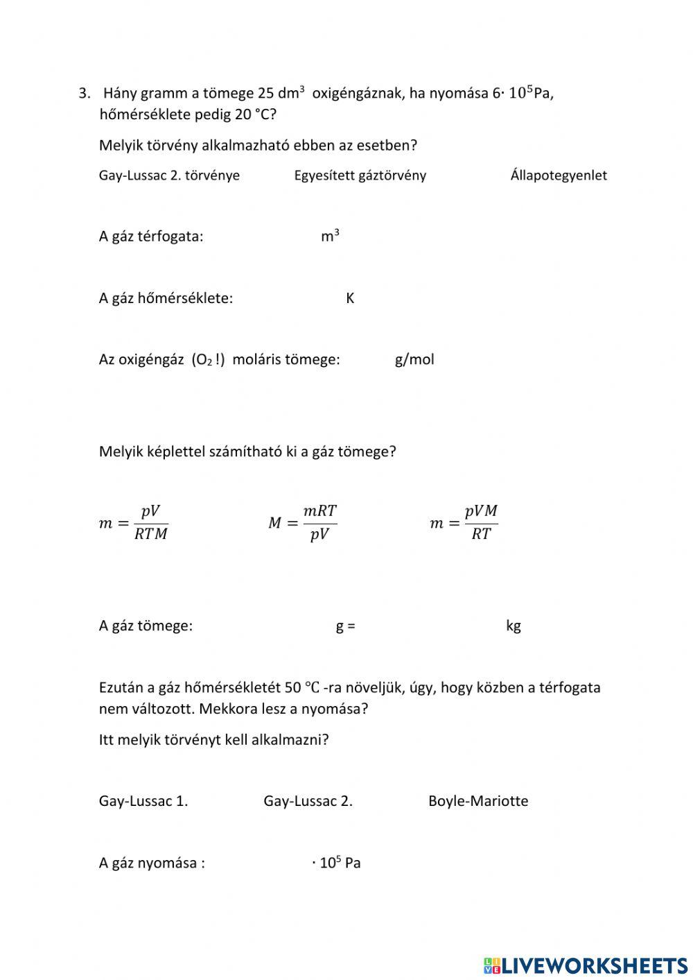 Gázok állapotegyenlete, gáztörvények