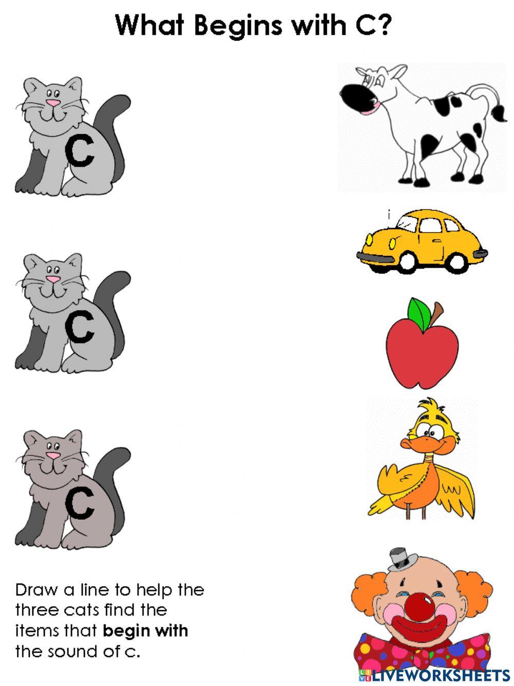 Letter Cc interactive worksheet for preschool | Live Worksheets