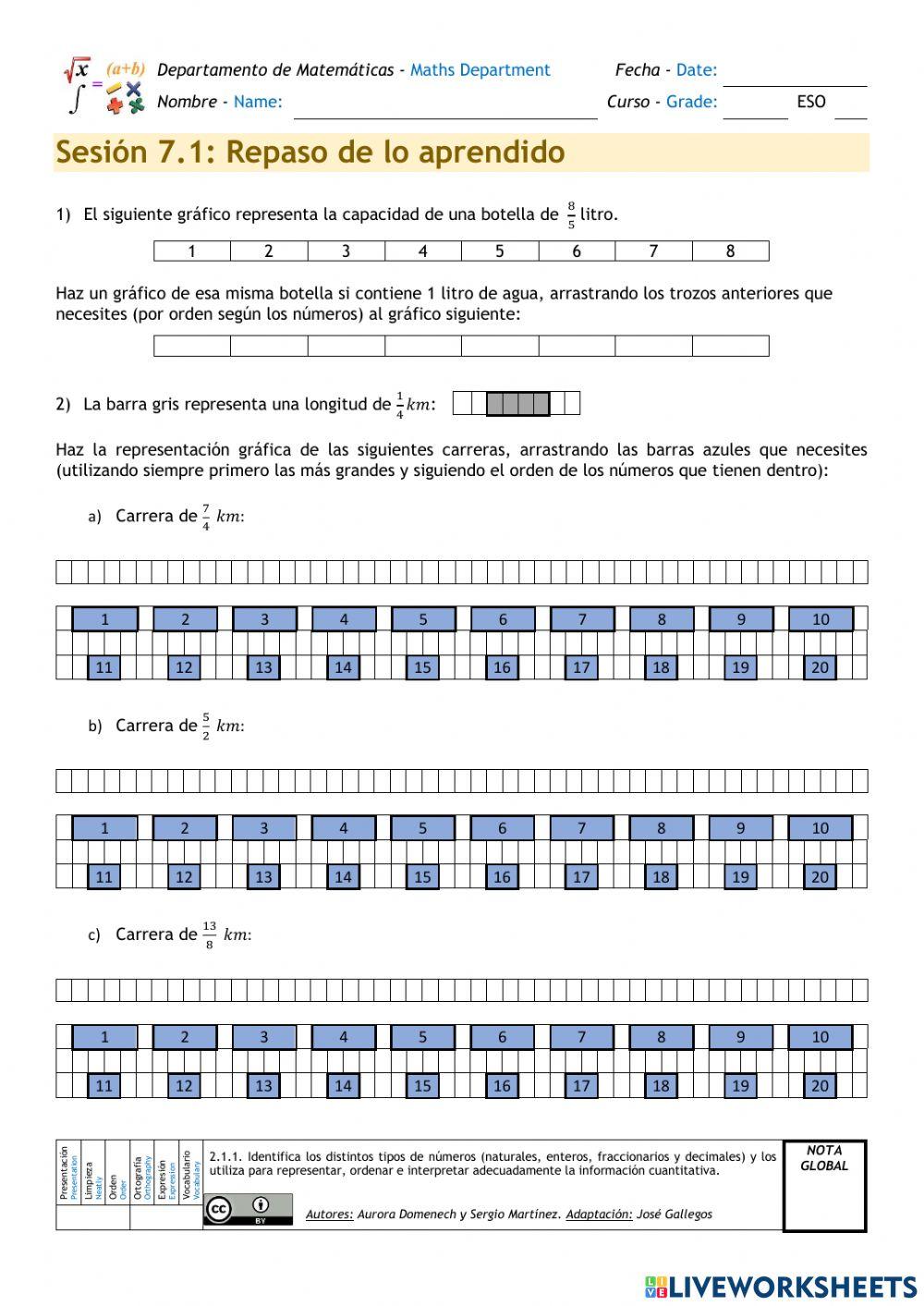 Números Racionales. Identificación, representación, orden e interpretación