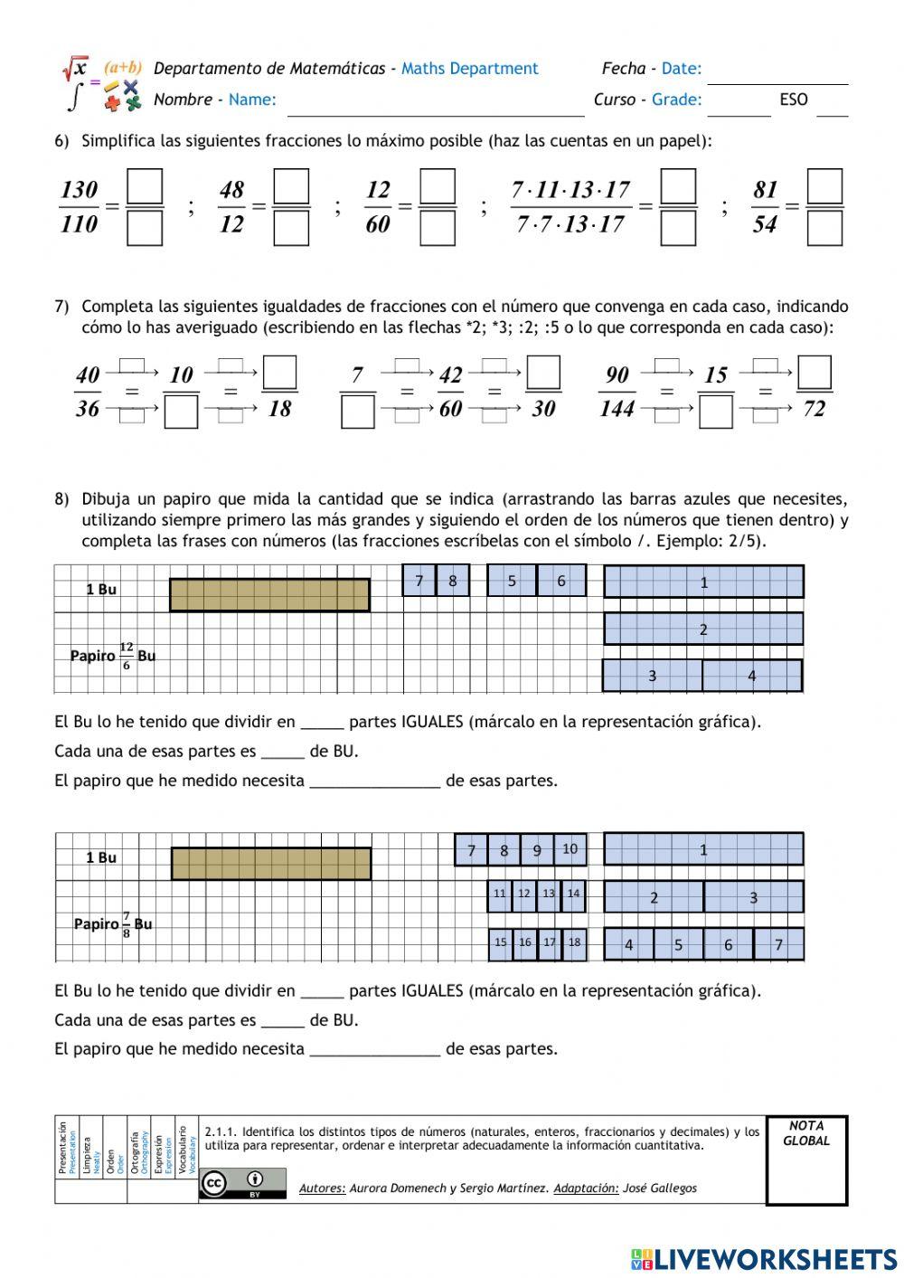 Números Racionales. Identificación, representación, orden e interpretación