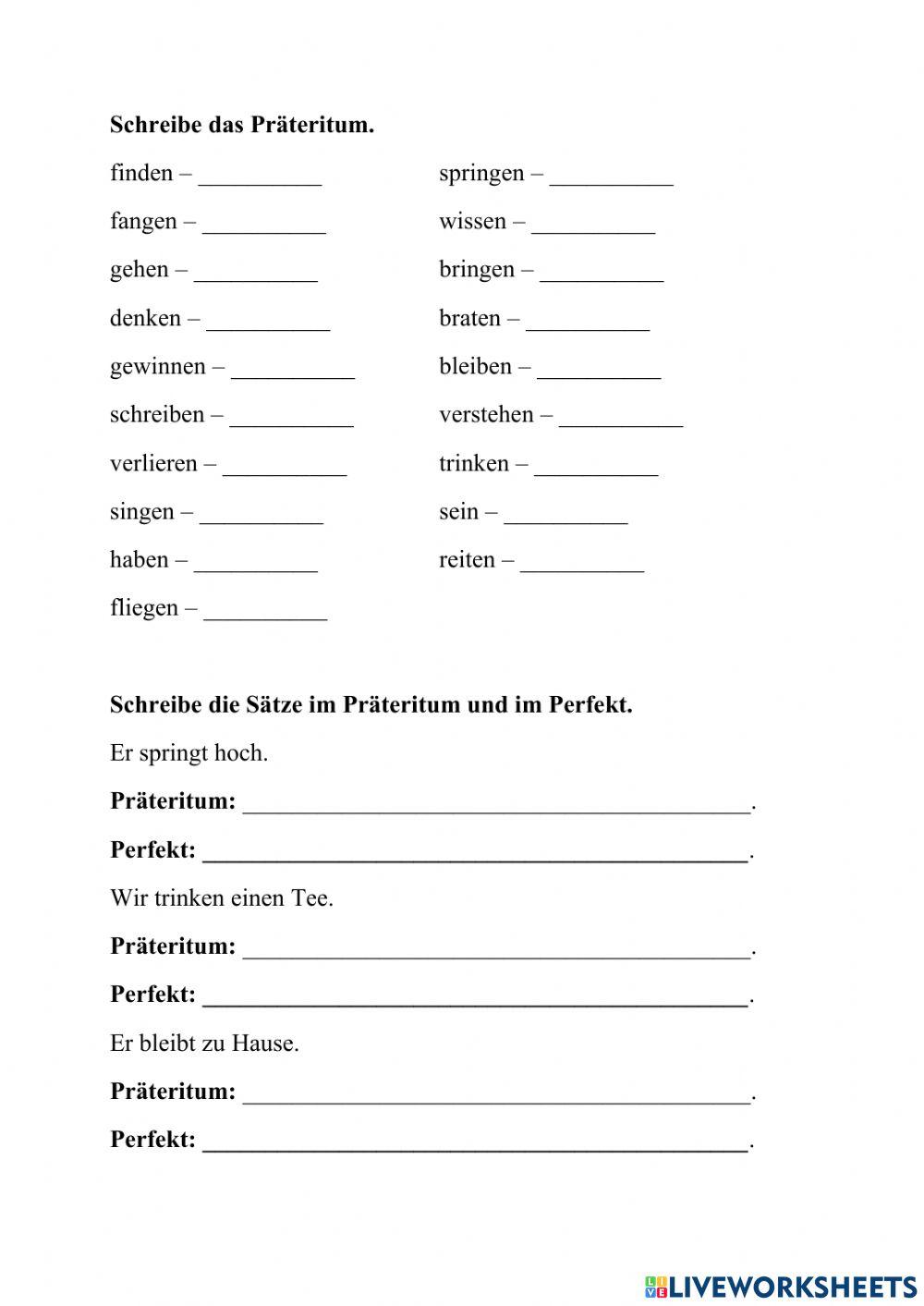 Präteritum unregelmäßige Teil 2