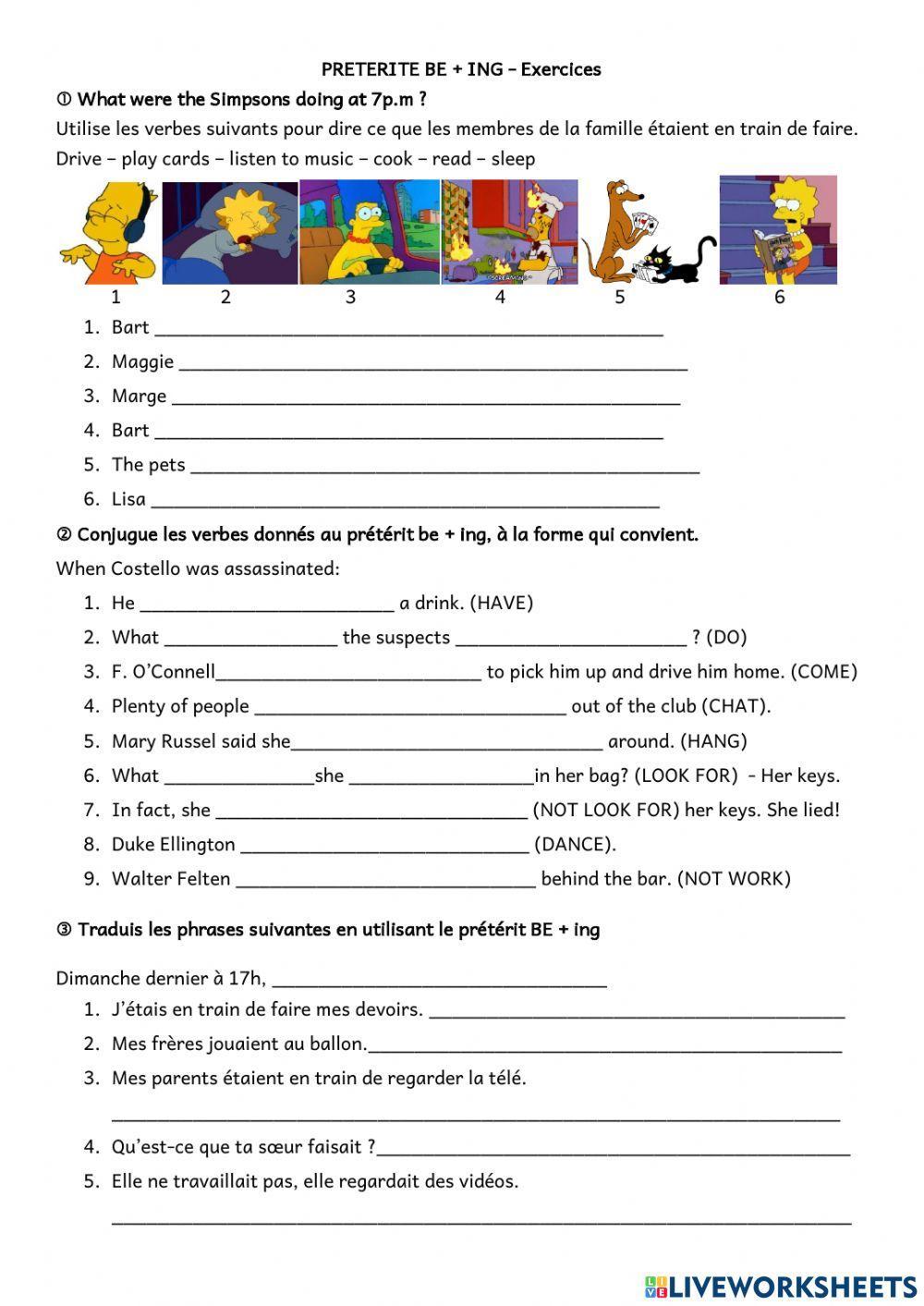 Exercices prétérit be ing