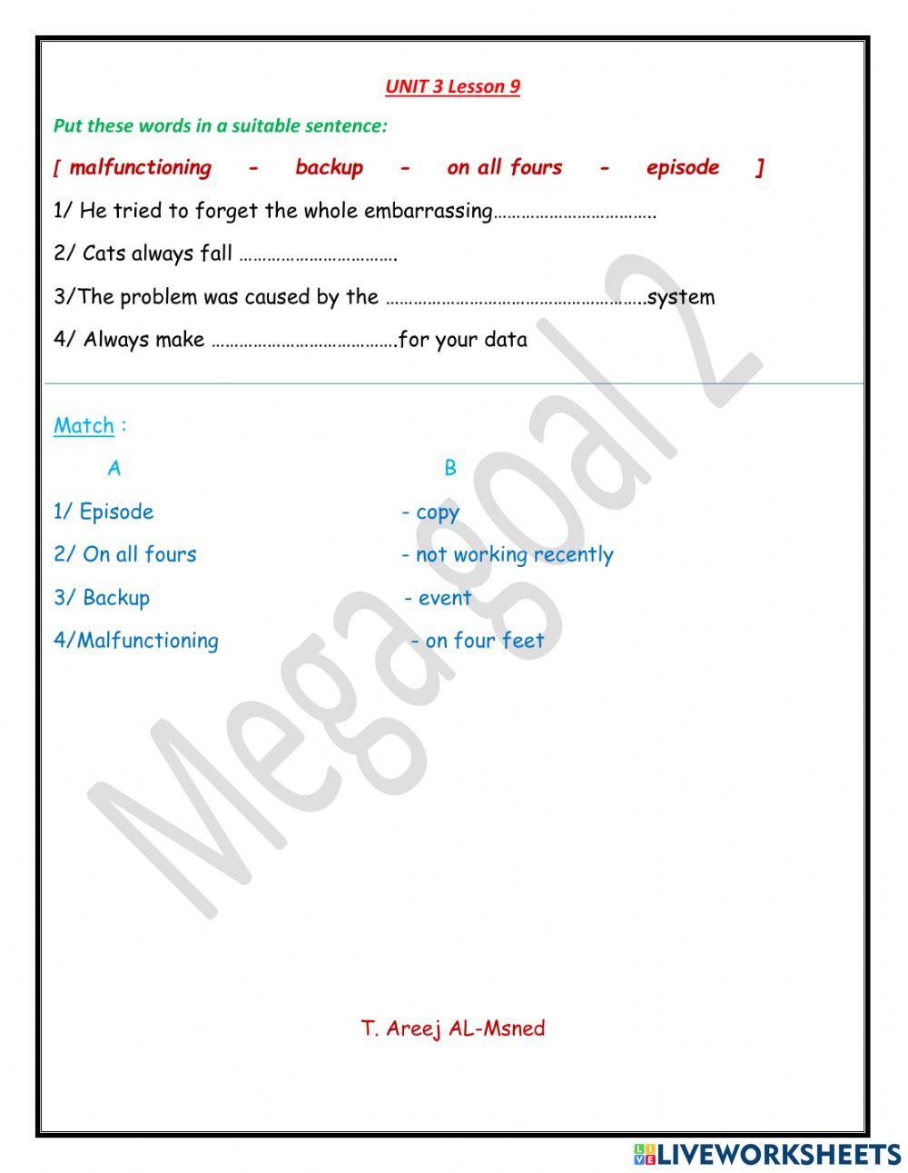 Mega2- unit 3 lesson 9