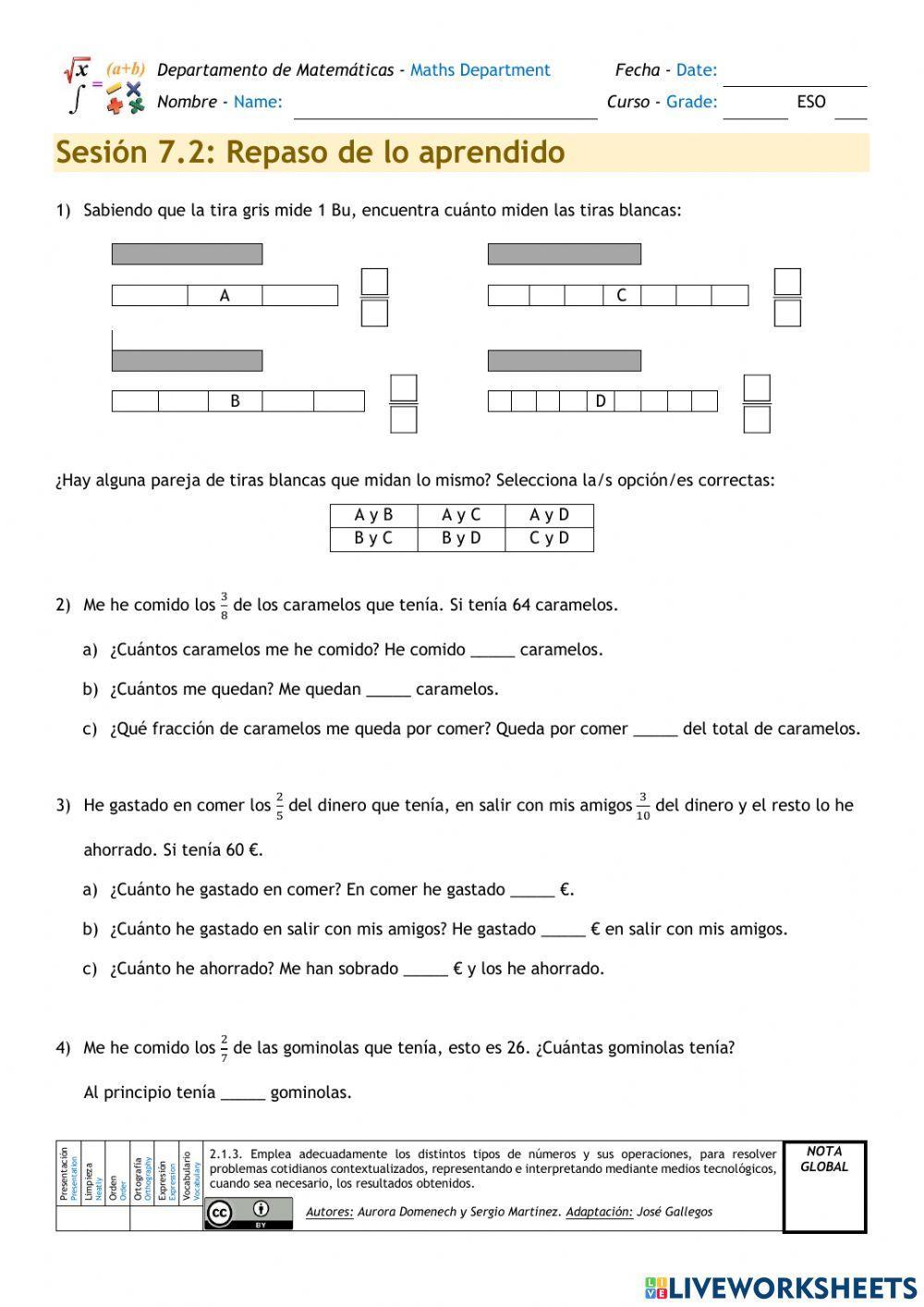 Números Racionales. Problemas de aplicación