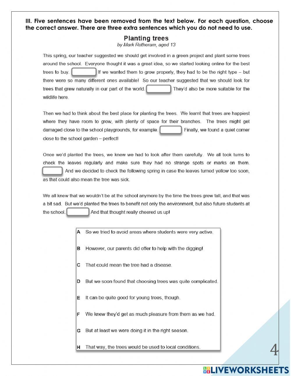 B2 Level, Reading Exam, 2nd TERM