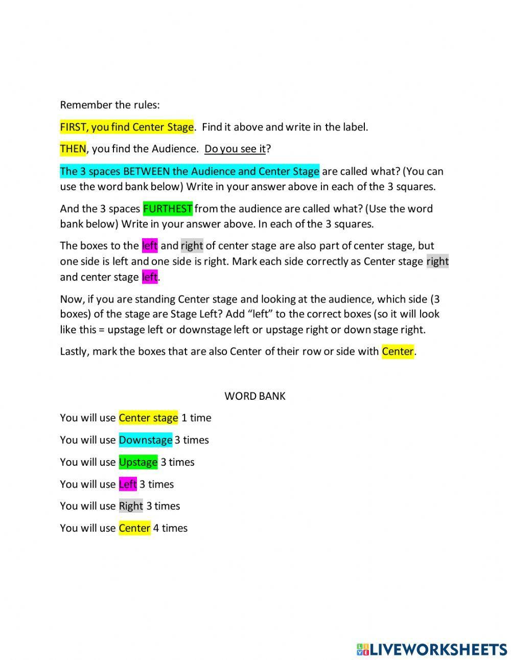 Stage directions worksheet Stage directions worksheet