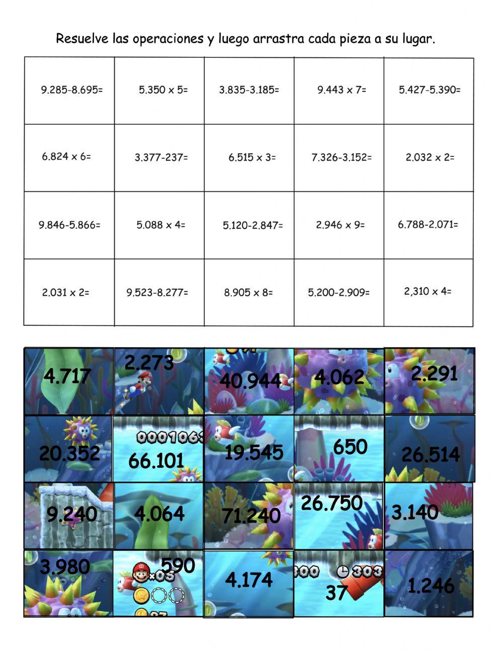Puzle Mario con restas y multiplicaciones