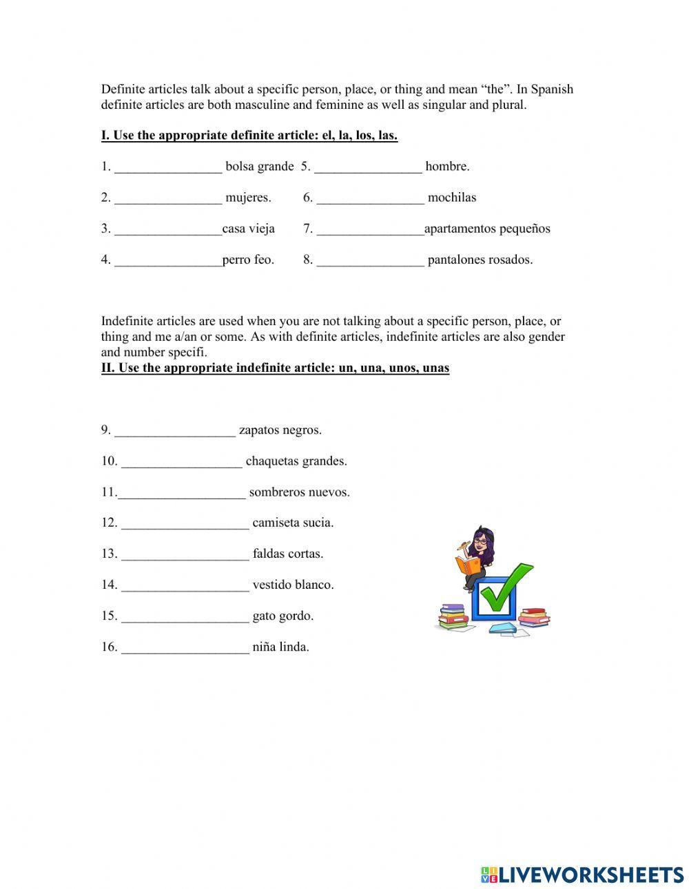 Artículos Definidos e Indefinidos Definite and Indefinite Articles in Spanish