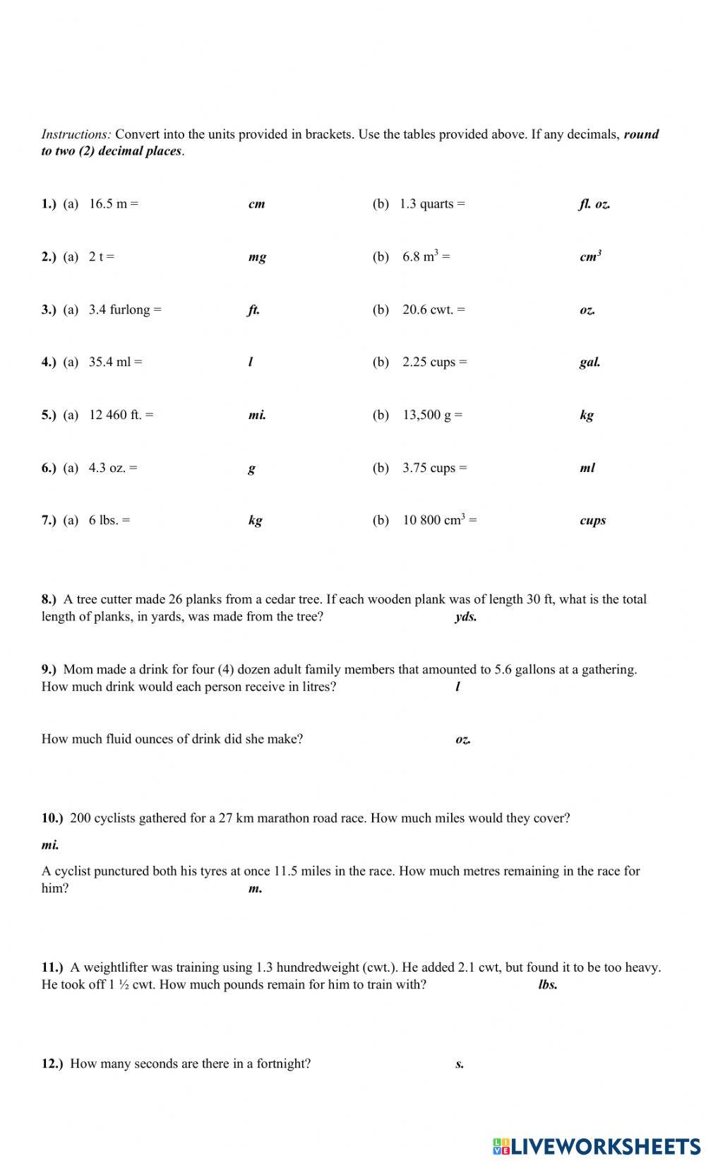 Measurements: Conversion of Units