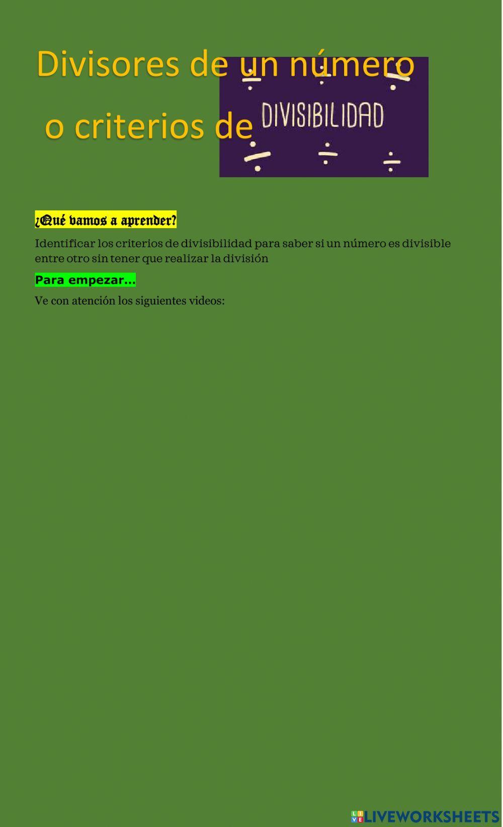 Divisores de un número: criterios de divisibilidad