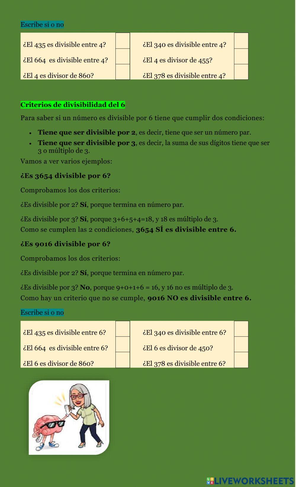 Divisores de un número: criterios de divisibilidad