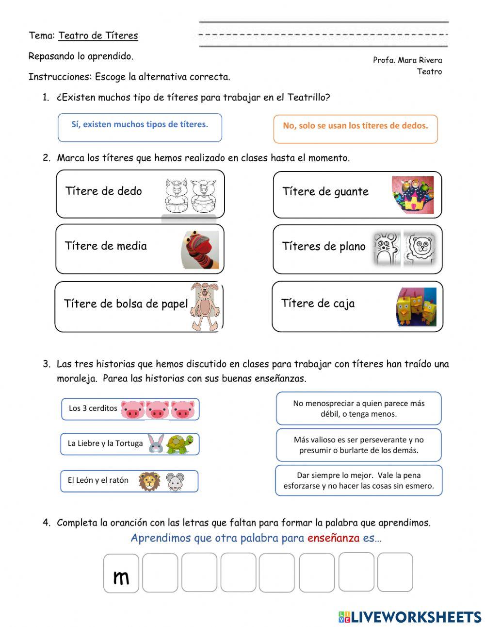 Repasando lo estudiado Teatro de Titeres