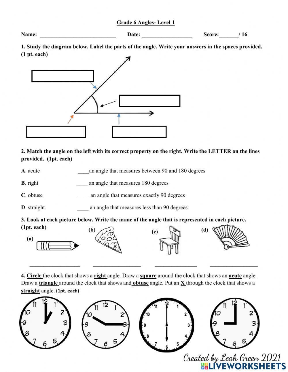Identifying Angles online worksheet Live Worksheets