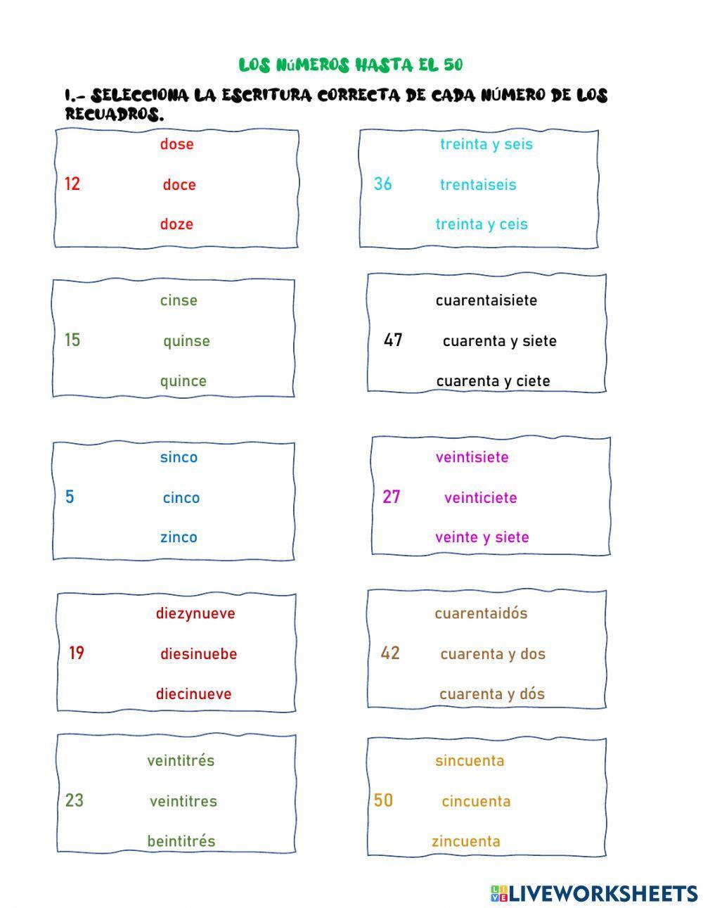 Los números hasta 50 (SERIES NUMÉRICAS, CONTEOS)