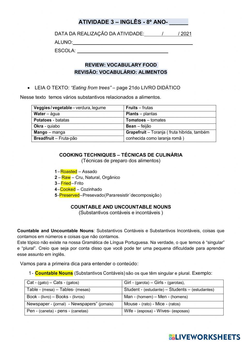 8° ano - INGLÊS - semana 3