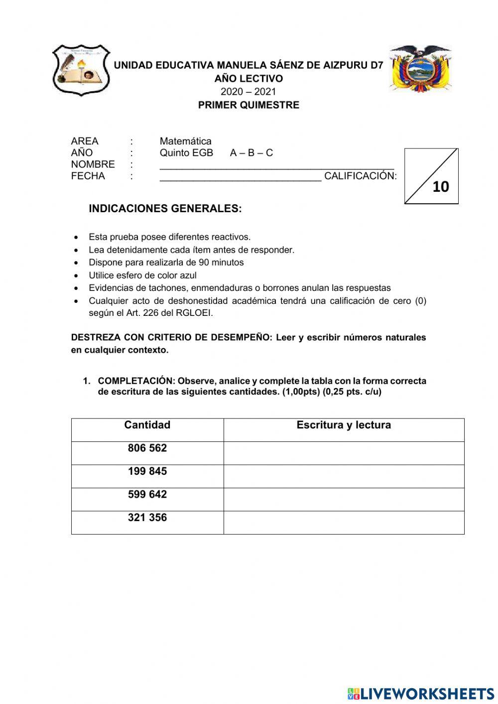 Prueba primer qumestre
