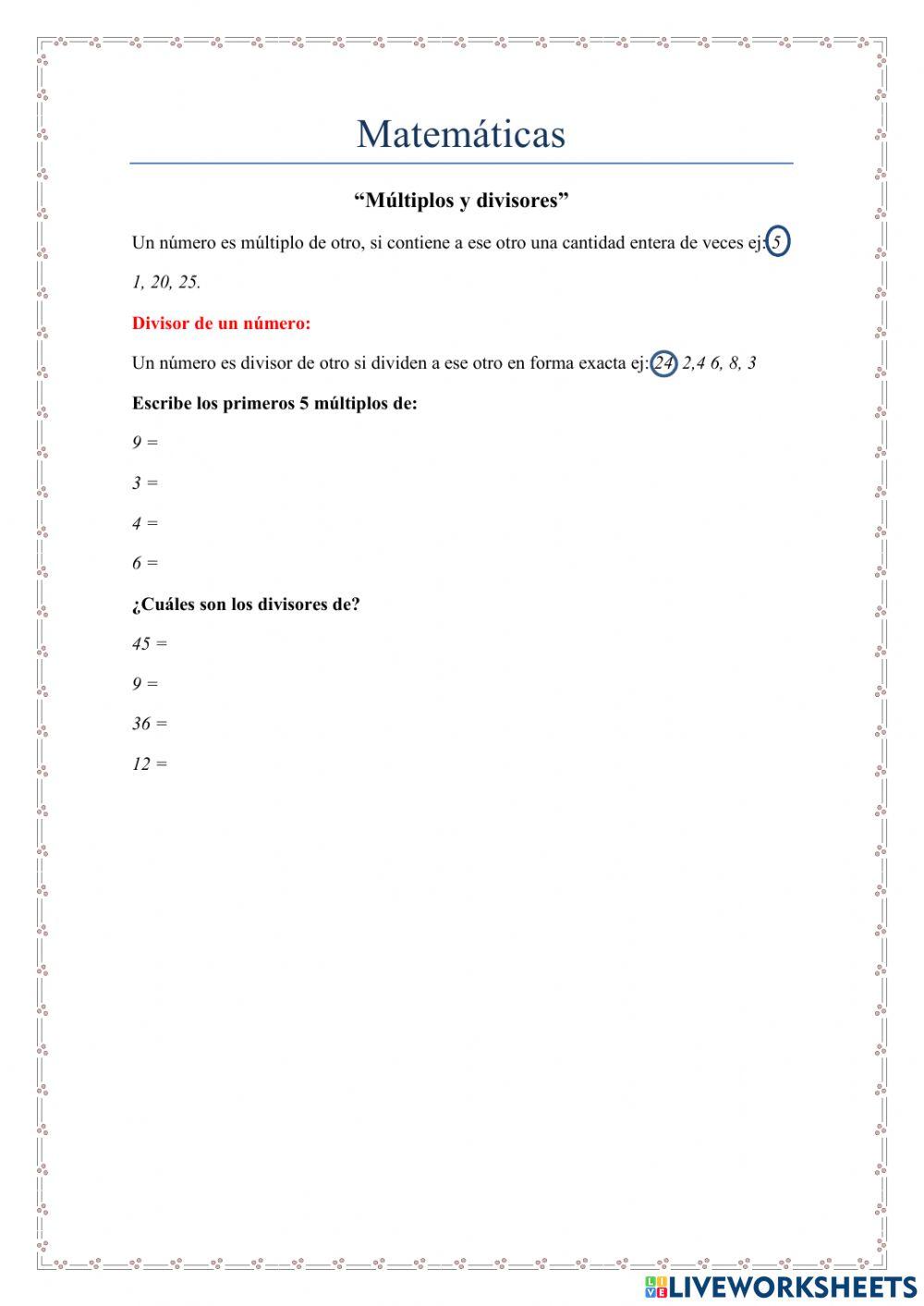 Múltiplos y divisores