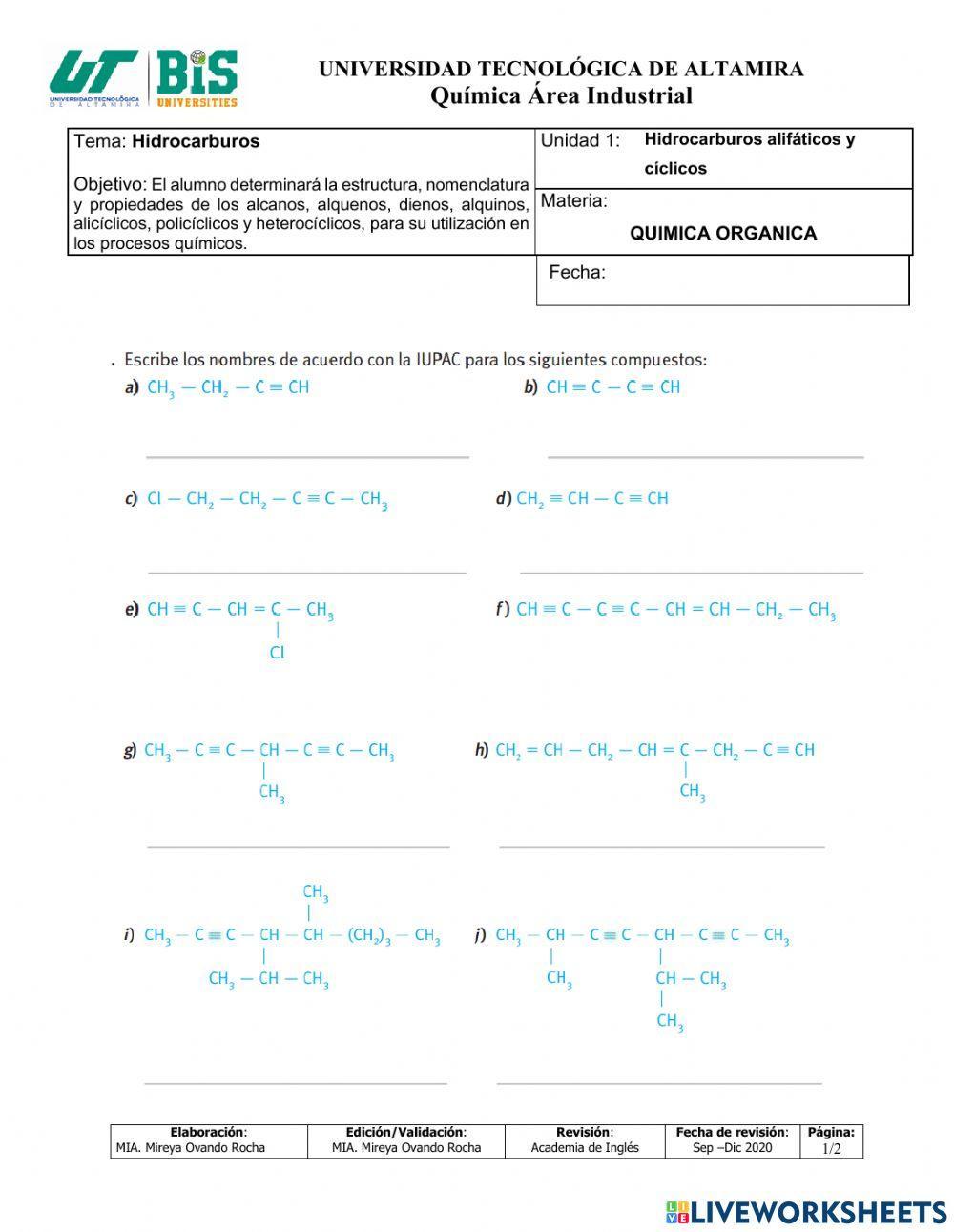 Nomenclatura de alquinos