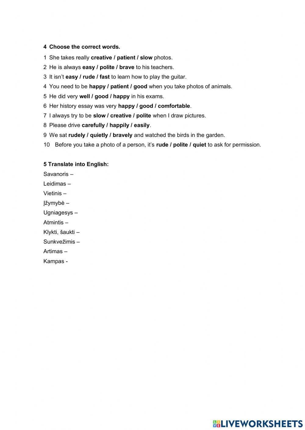 Grade 6 Unit 4 vocabulary