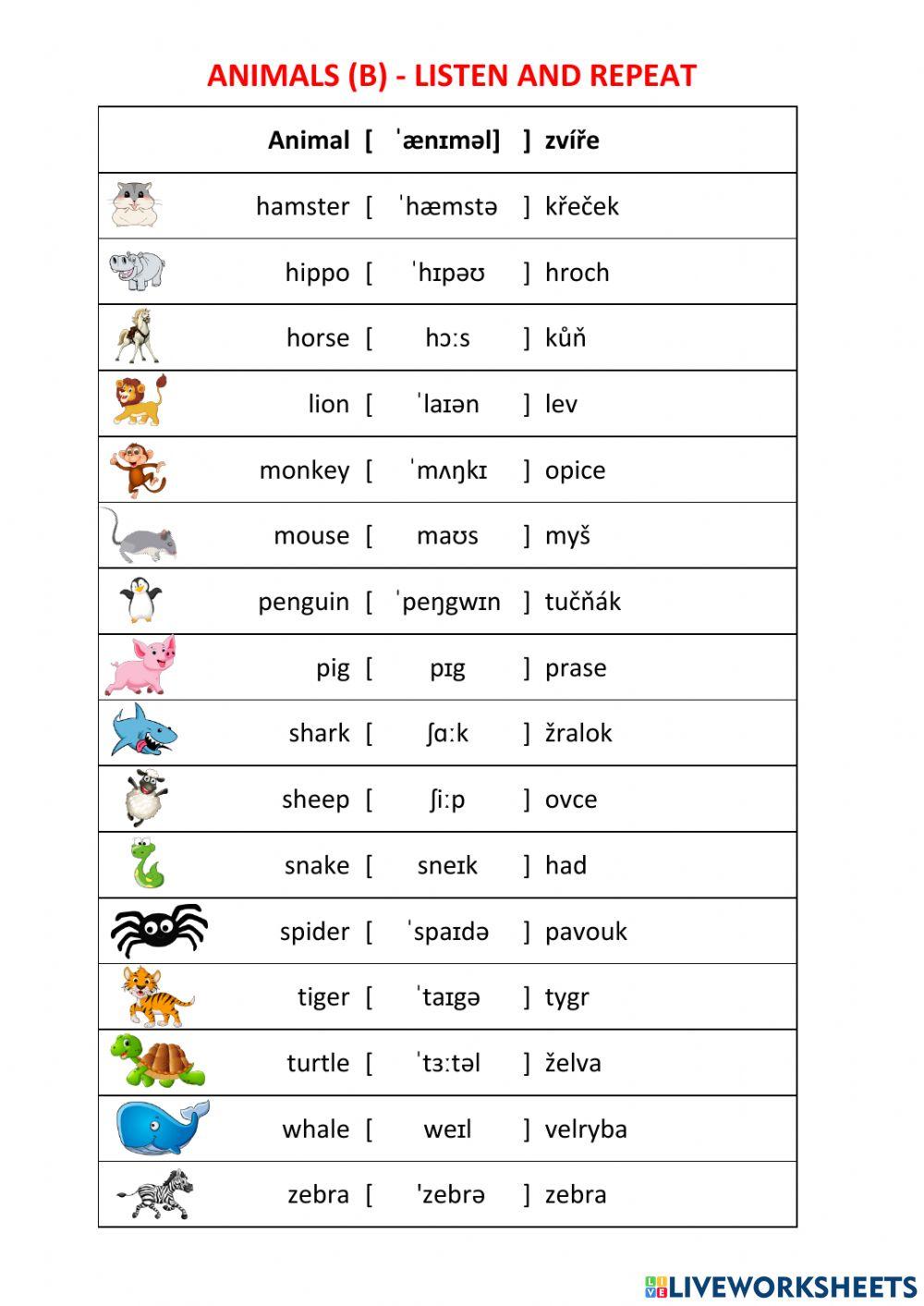 Animals (b) - listen and repeat