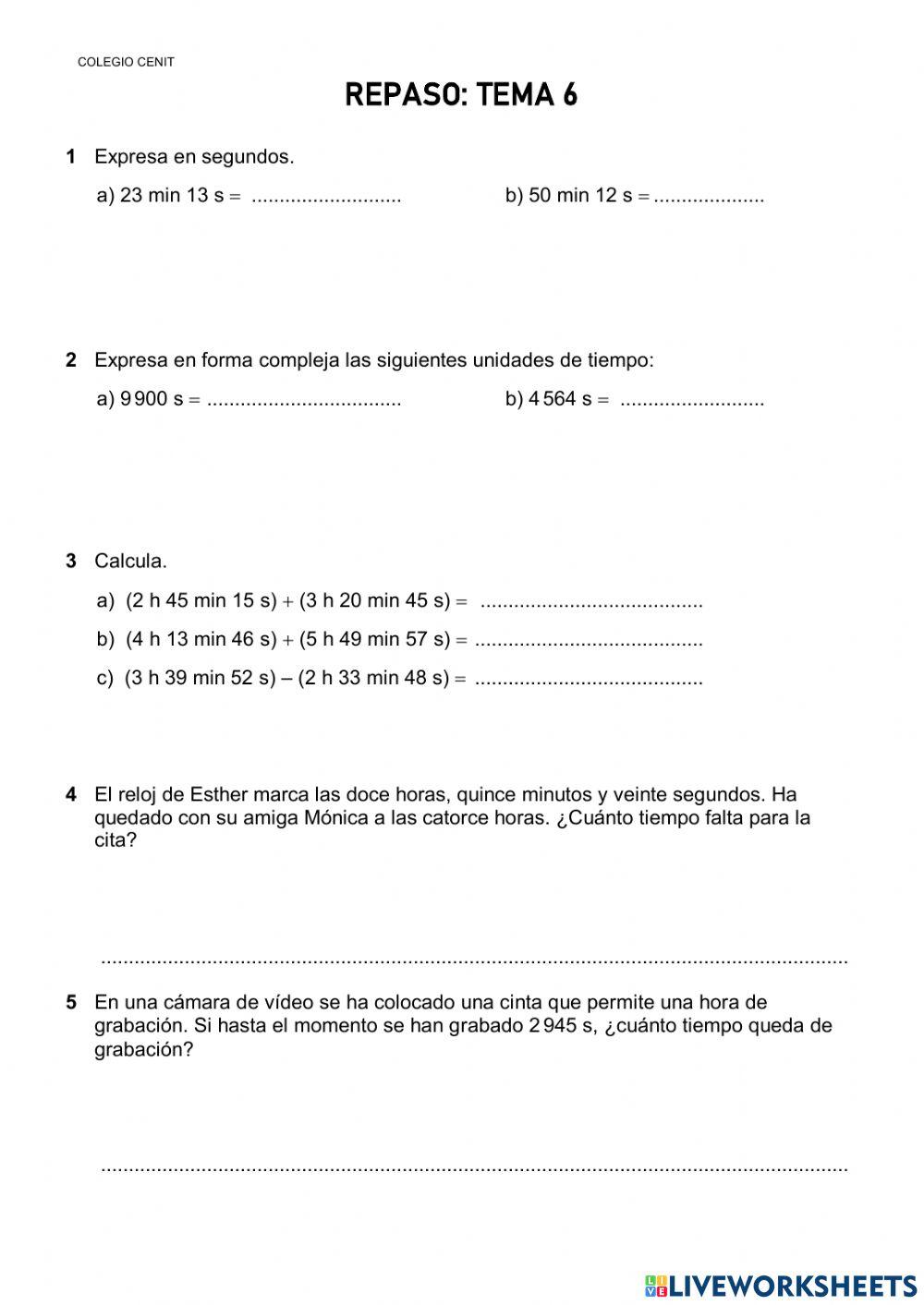 Repaso tema 6 matemáticas online exercise for