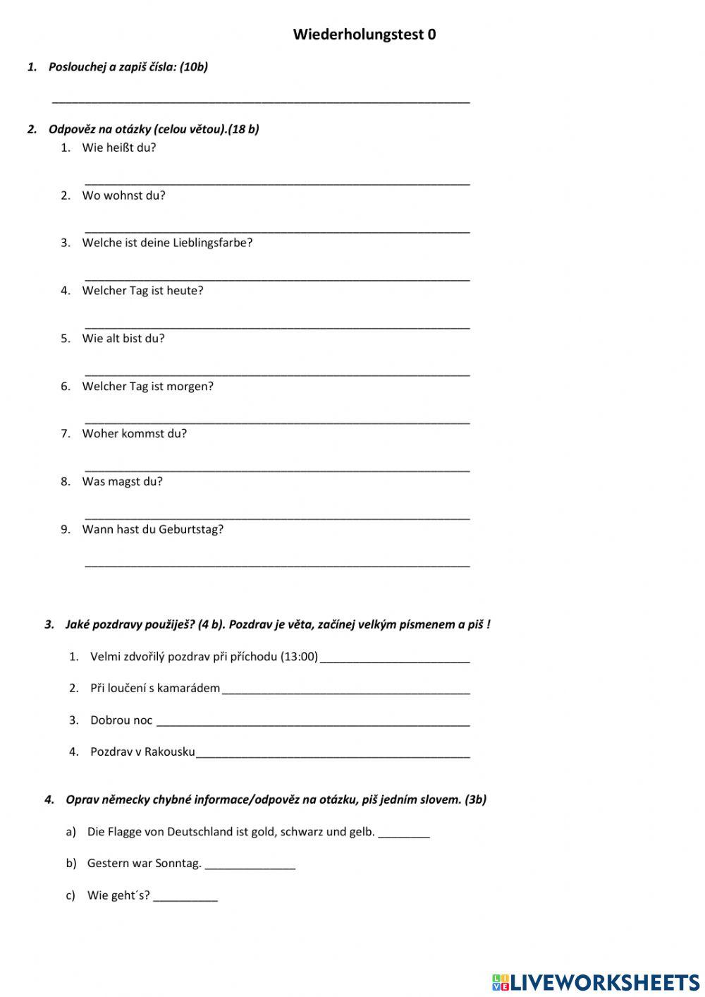 Wiederholungstest Deutsch mit Max I - 0. lektion