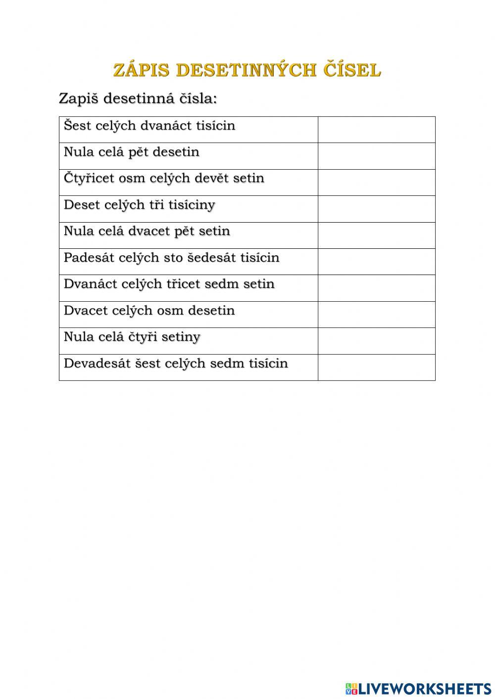 Zápis desetinných čísel