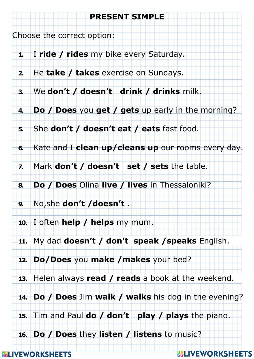 Present Simple verbs with an -s in the 3rd person