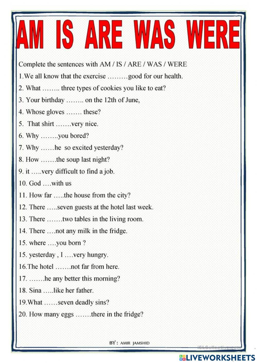 FF3-Unit 1: am-is-are-was-were worksheet | Live Worksheets FF3-Unit 1: am-is-are-was-were worksheet | Live Worksheets