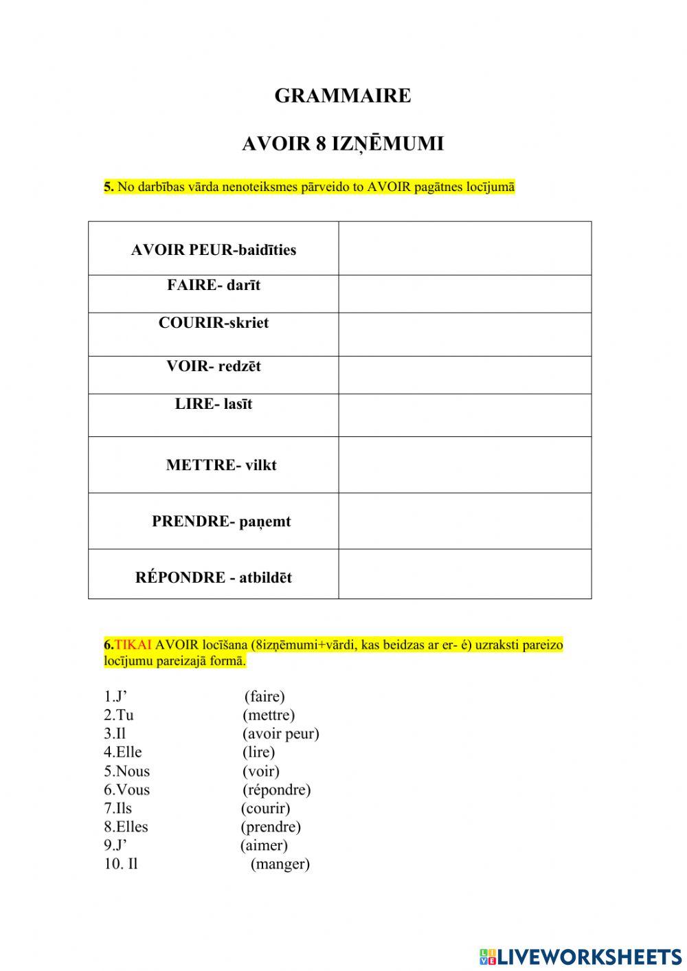 Les exercises Unité 5