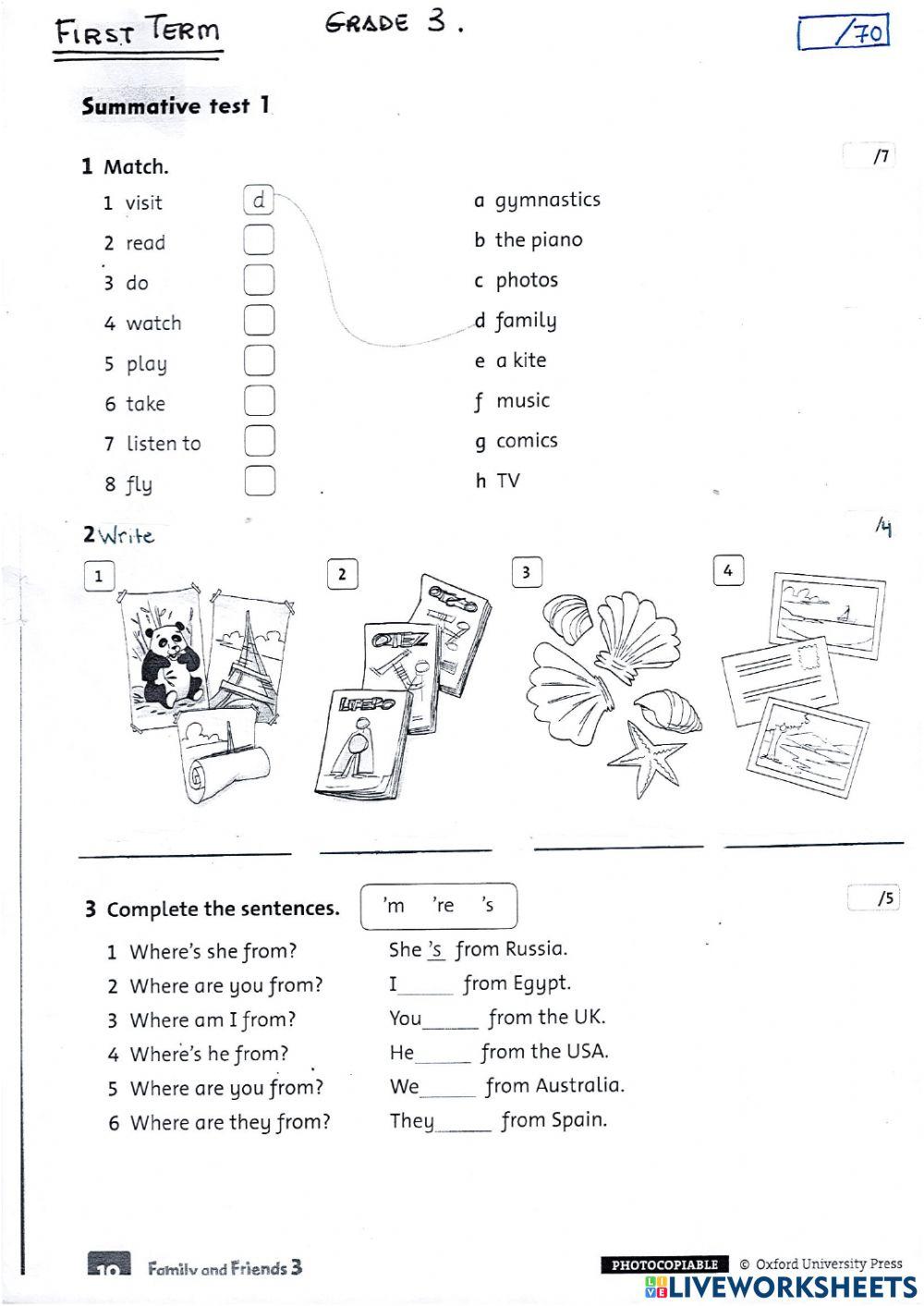 GRADE 3 FIRST TERM EXAM