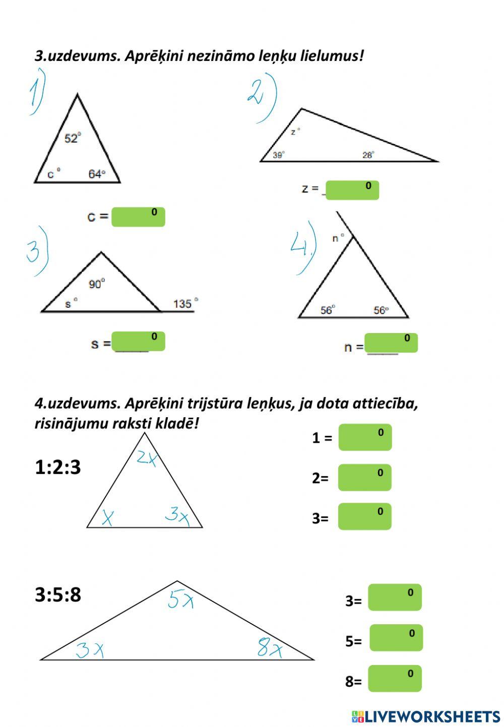 Trijstūru leņķu aprēķināšana.