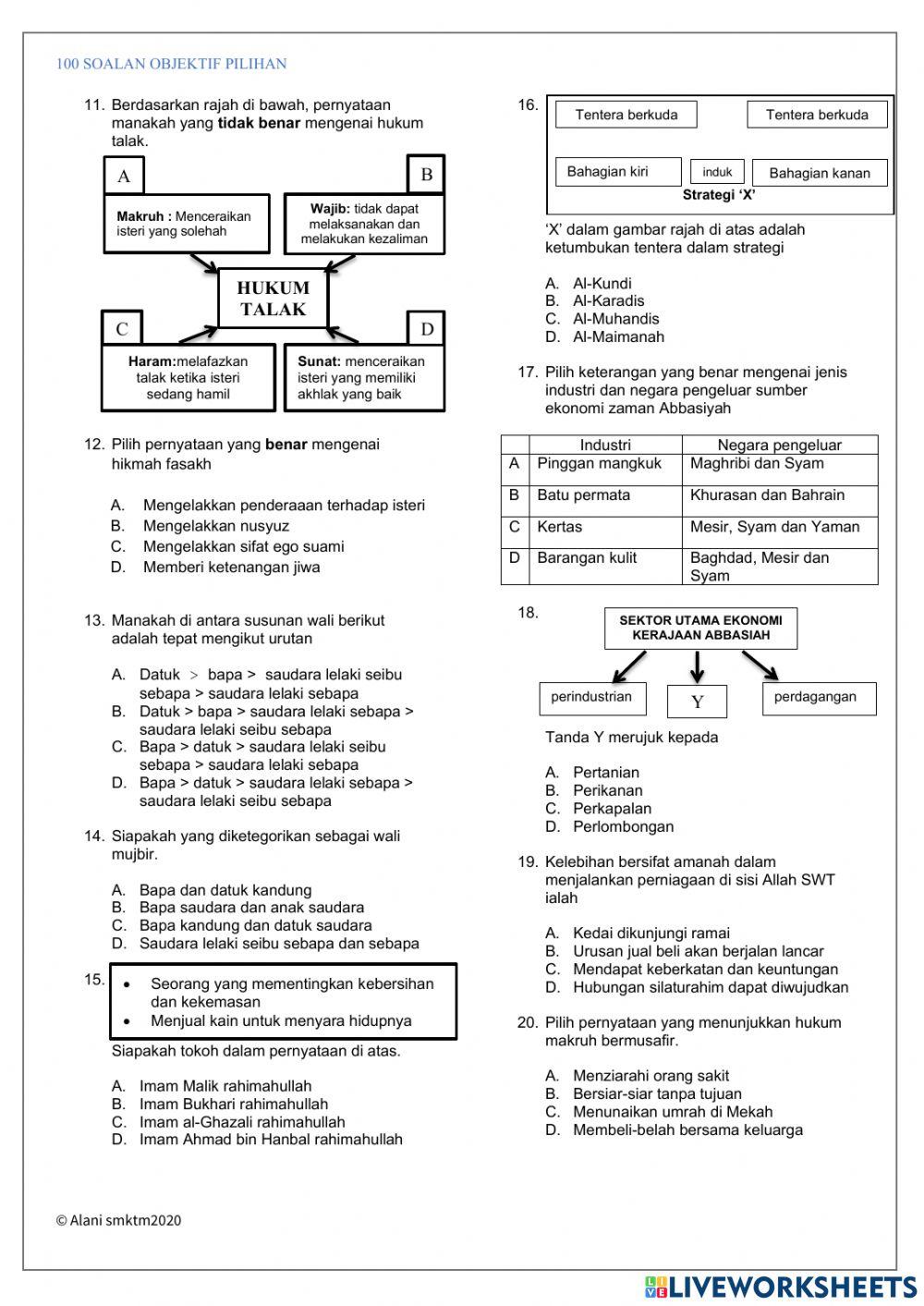 90 SOALAN OBJEKTIF PENDIDIKAN ISLAM K1